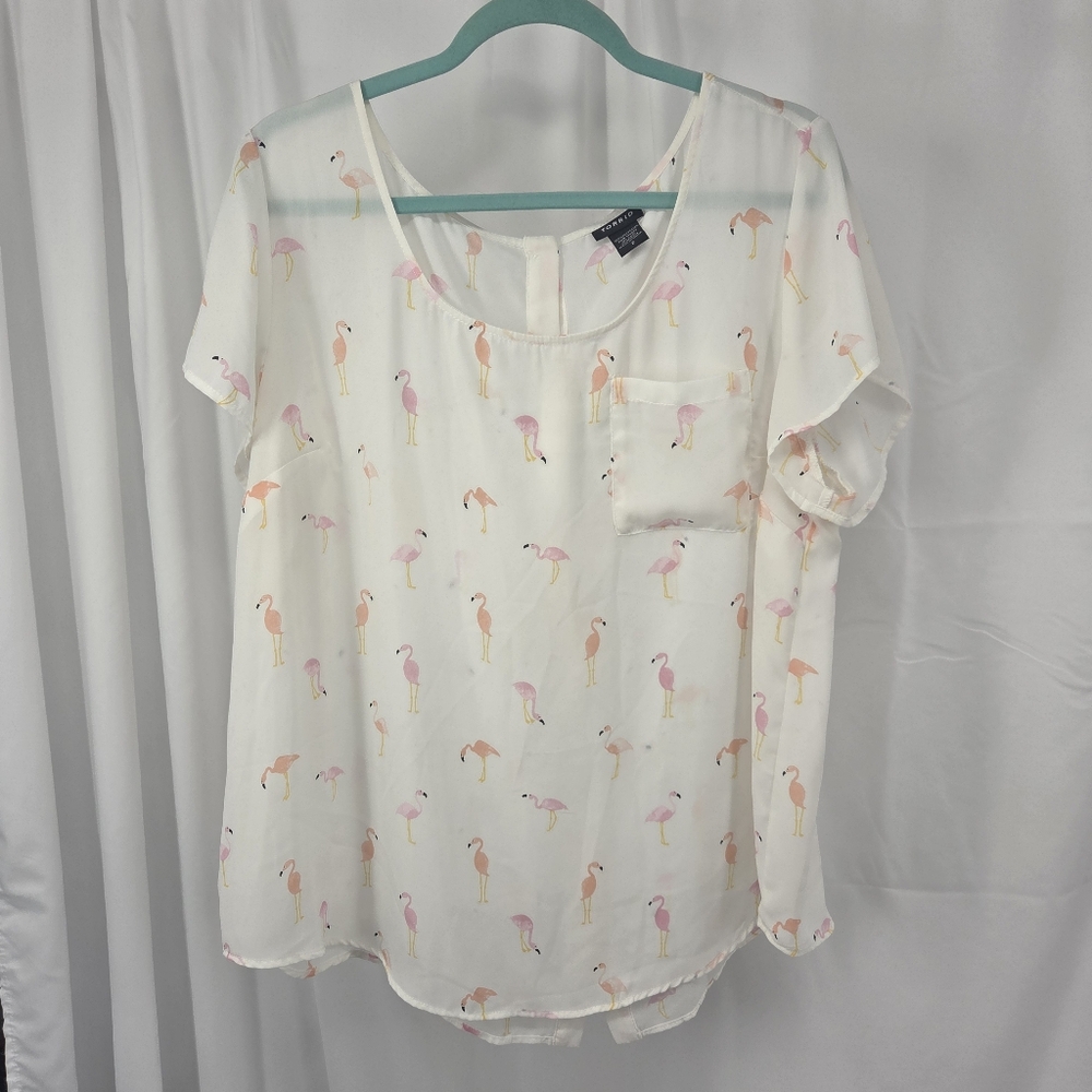 Torrid Flamingo Print Blouse with button back detail sz 2